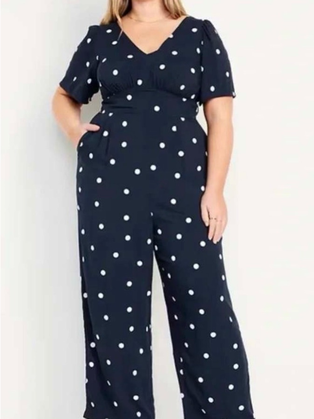 Old Navy Black Polka Dot V-Neck Wide-Leg Jumpsuit